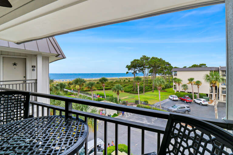 Balcony View With Ocean Horizon And Clear Sky