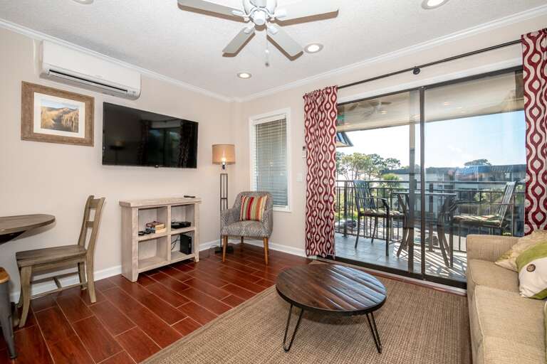 Living Room Interior With Balcony View In Vacation Rental Living Room Interior With Balcony View In Vacation Rental