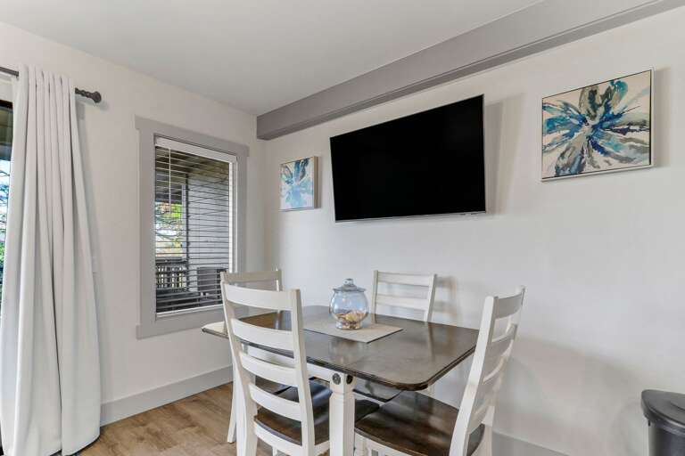 Living and dining area are great for hanging out and enjoying a meal together.