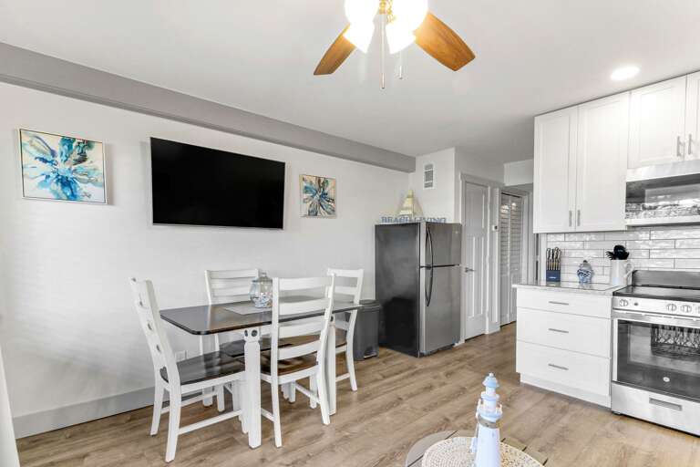 Living and dining area are great for hanging out and enjoying a meal together.