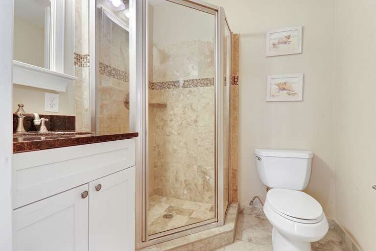 updated guest bathroom with walk-in shower.  updated guest bathroom with walk-in shower.