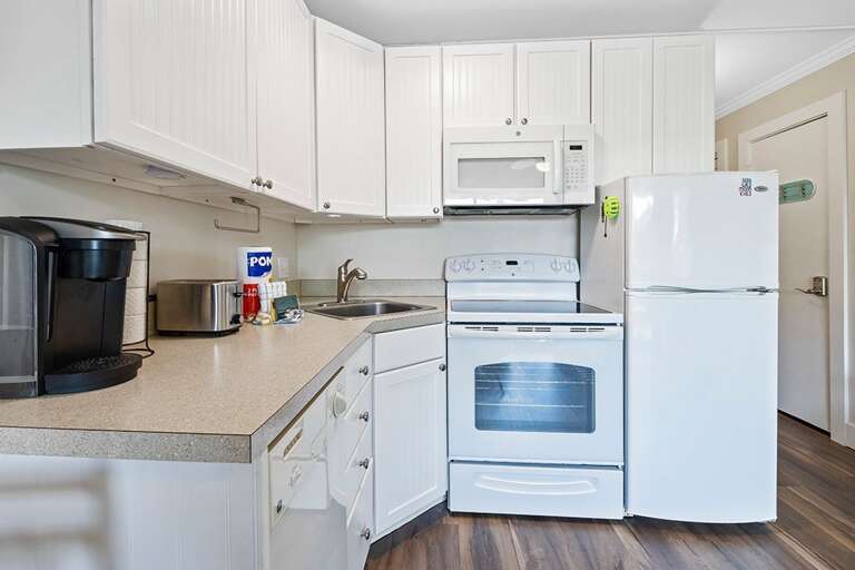 Comfortable kitchen with all you need to make meals during your stay.