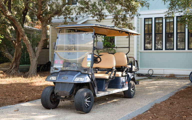 Golf cart transportation available for convenient travel around the property grounds and nearby areas.
