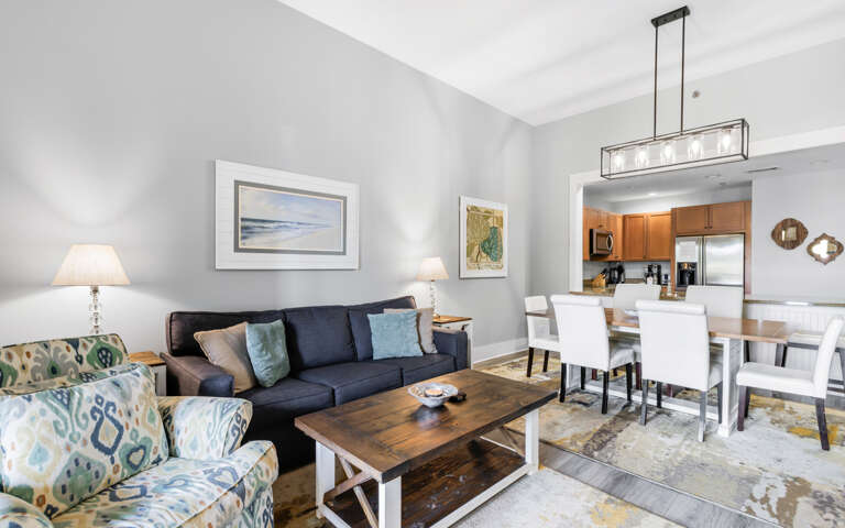 Living Room Interior With Connected Dining Area And Kitchen In Vacation Rental