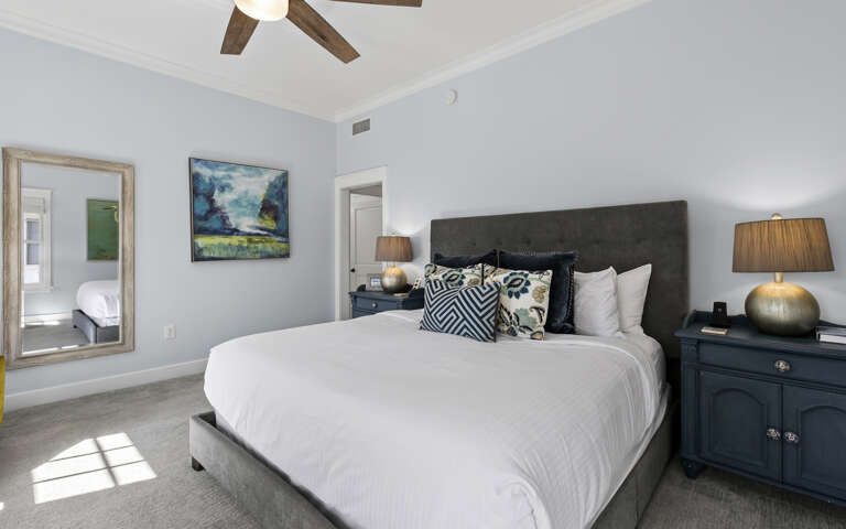 Unwind in your serene bedroom with plush bedding, stylish decor, and thoughtful touches that create the perfect retreat for restful nights.