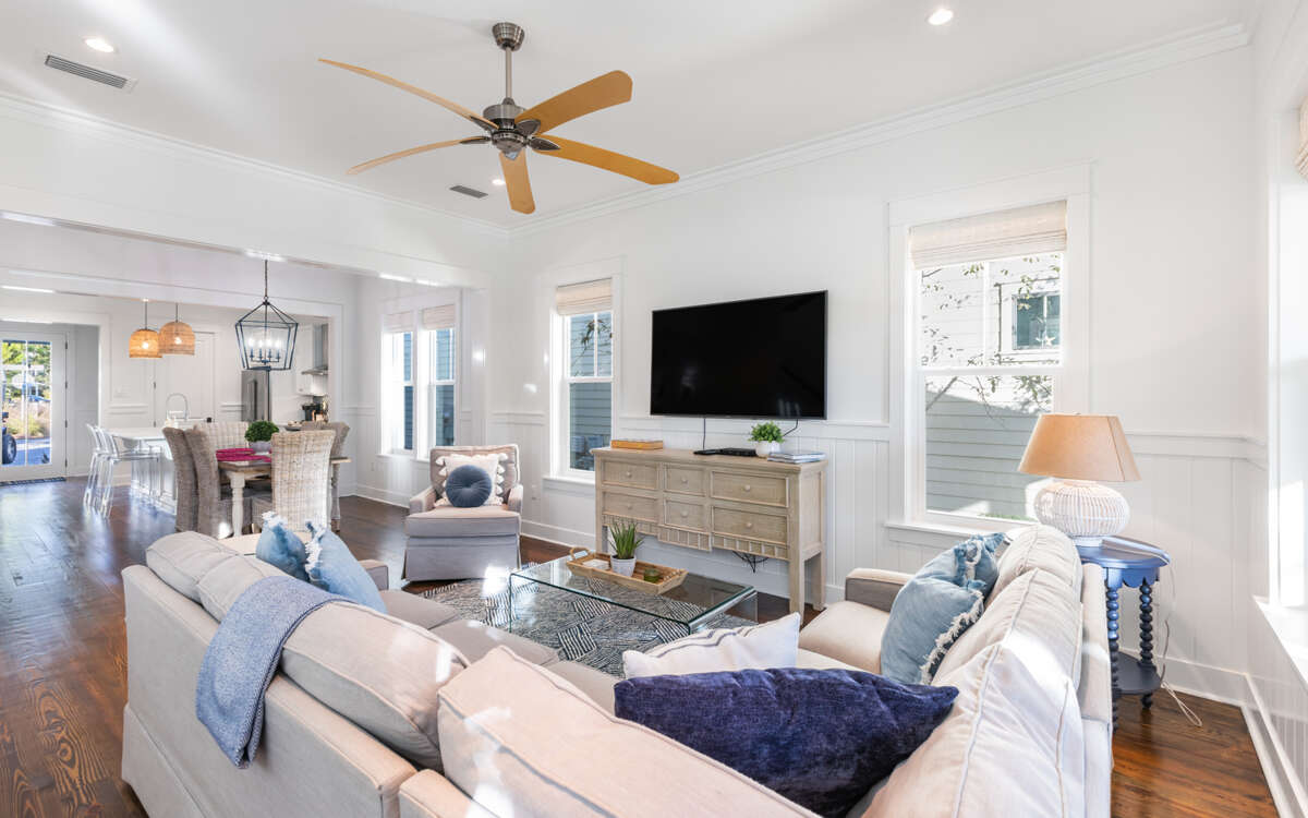 Bright Living Room Interior With Furniture And Television