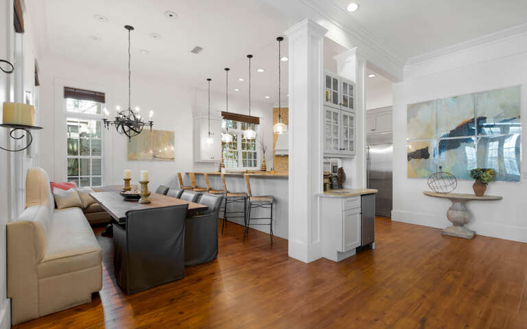 Your open-concept living space flows seamlessly from cozy dining nook to gourmet kitchen, perfect for memorable meals together.