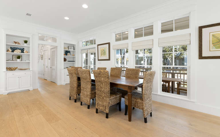 Gather around this beautiful dining table where memorable meals and conversations await in your bright, airy retreat.