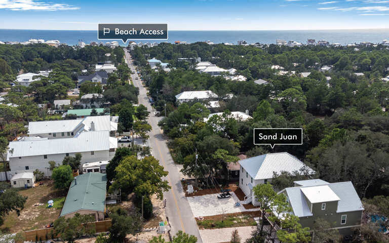 Aerial View Of A Residential Area With Labeled Beach Access Path Aerial View Of A Residential Area With Labeled Beach Access Path