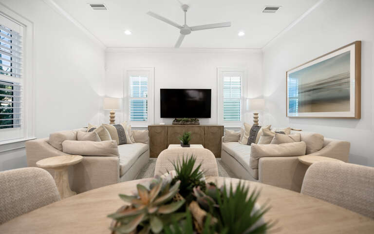 Spacious Sitting Area, Symmetrical Seating, Serene Shutters