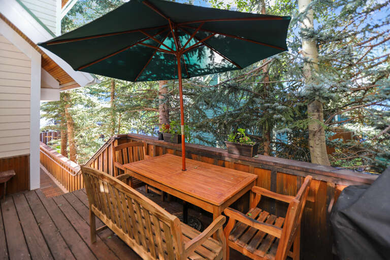 Nice outside area with outdoor furniture and gas grill.