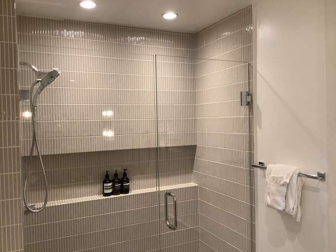 Downstairs bathroom with walk in shower. All new!