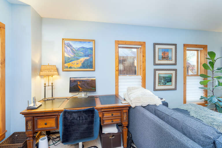 Large desk with available monitor in the living room.  Awesome views of Ballard Mountain to distract you if you do have to work.