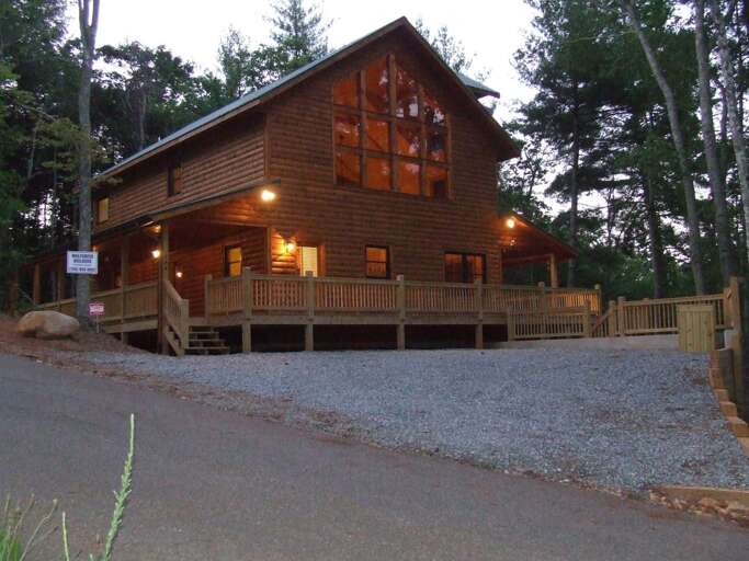 A Nighttime view of the cabin