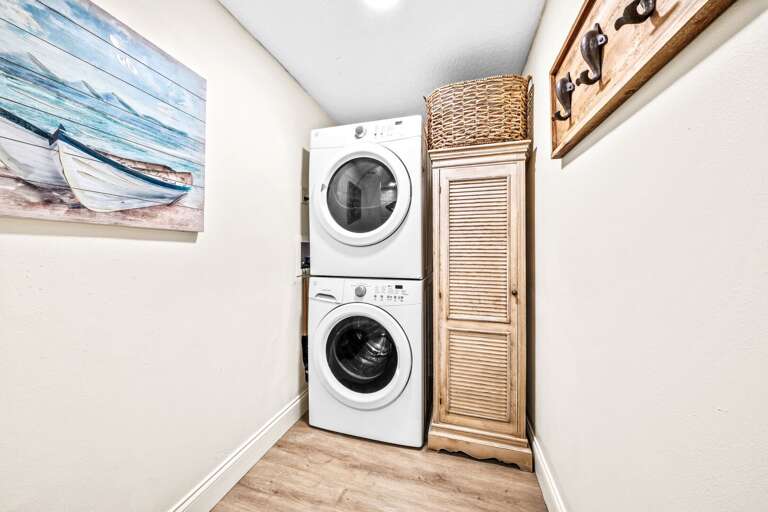 A full-sized washer and dryer are conveniently located inside the condo, making laundry a breeze during your stay