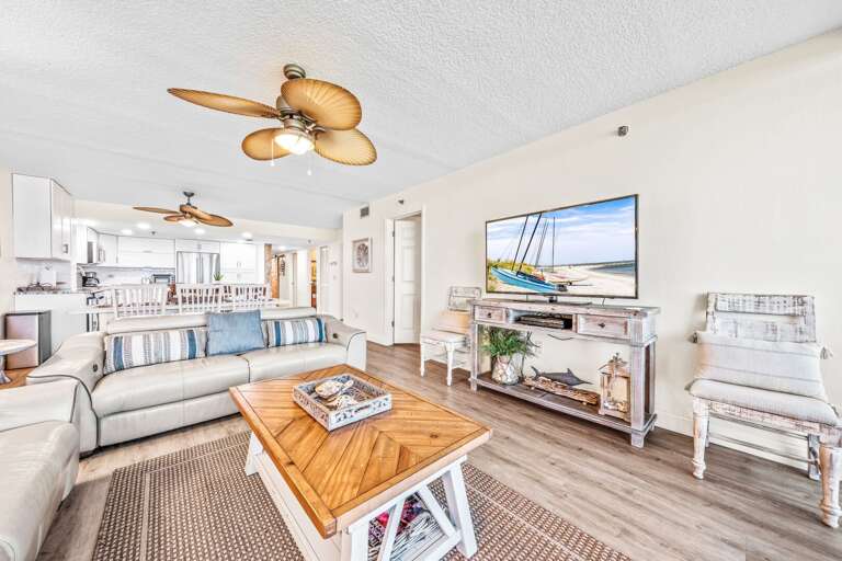 Unwind with your favorite shows on the large TV in the living room, complete with cable for endless entertainment