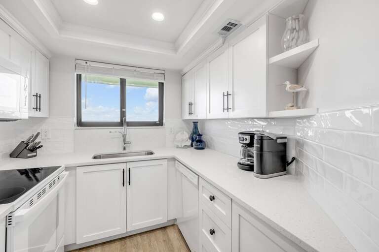 Wake up with coffee in the updated kitchen, featuring both a Keurig and a standard drip coffee maker