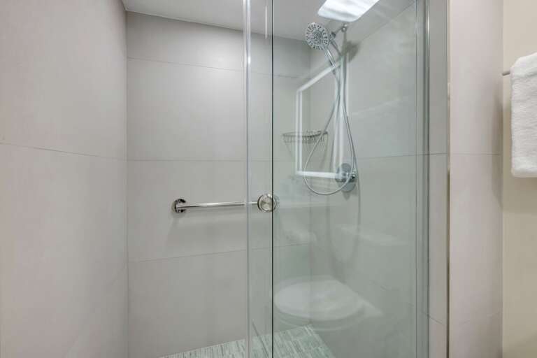 The master bathroom has been recently renovated