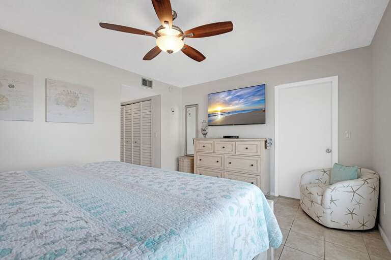 The master bedroom offers a private retreat with its own TV and direct access to the balcony The master bedroom offers a private retreat with its own TV and direct access to the balcony