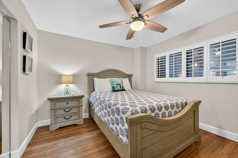 The guest bedroom features a comfy double bed with remote-controlled adjustments to the head and feet areas. In this photo, the bed is shown in its default flat position The guest bedroom features a comfy double bed with remote-controlled adjustments to the head and feet areas. In this photo, the bed is shown in its default flat position