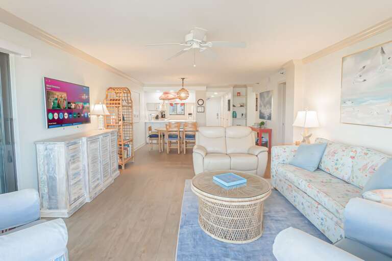 The comfortable and spacious living area provides a perfect space to relax and unwind during your beach vacation The comfortable and spacious living area provides a perfect space to relax and unwind during your beach vacation