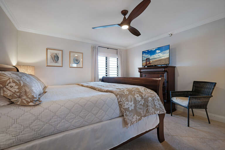 Fresh clean linens and new king bedding create the perfect night's sleep in the master bedroom