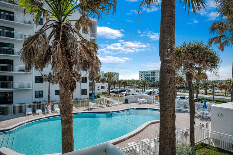 Views from the southern corner 2nd-floor balcony, offering a great perspective of the Shorehom by the Sea pool
