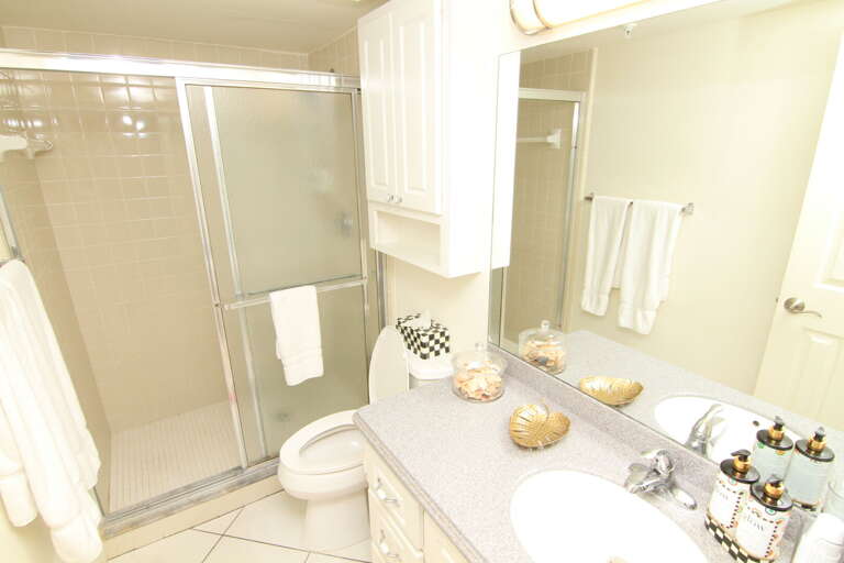 Guest bathroom with a tile/glass shower Guest bathroom with a tile/glass shower