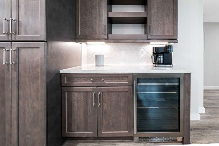 Wine fridge, drip coffee maker, and Keurig coffee maker in the kitchen Wine fridge, drip coffee maker, and Keurig coffee maker in the kitchen