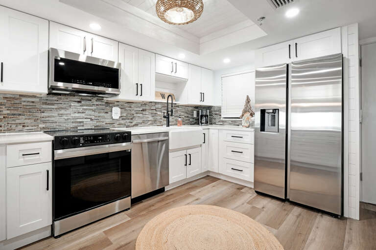Fully-equipped kitchen with stainless steel appliances