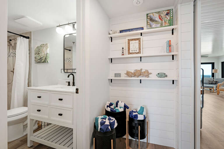 Beach towels are provided by the guest bathroom