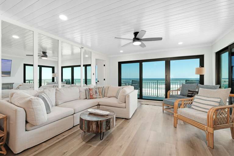 Watch Atlantic Ocean waves or TV from the comfortable living room couch