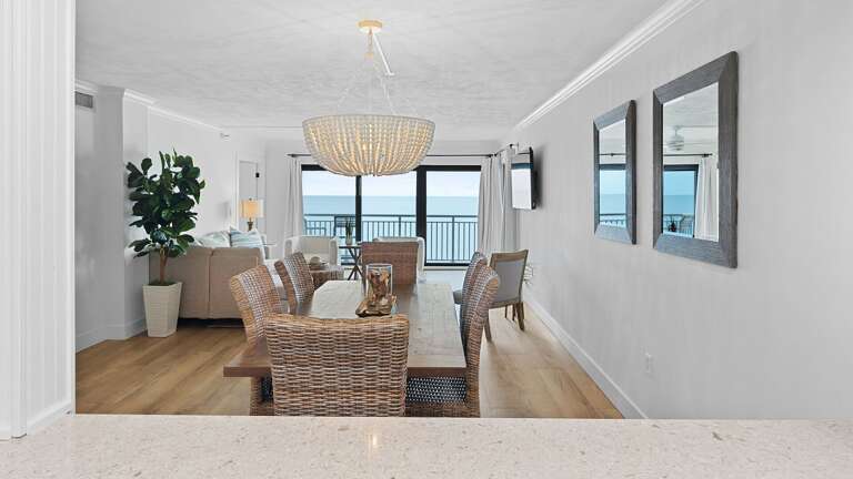 Experience oceanfront dining in the spacious dining room, where you can enjoy meals while enjoying stunning views of New Smyrna Beach