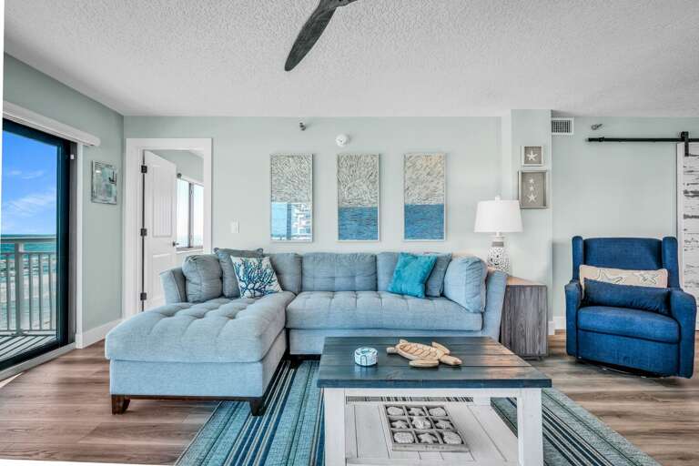Comfortable oceanfront living room couch