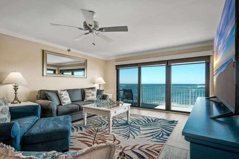 Direct oceanfront living room overlooking New Smyrna Beach