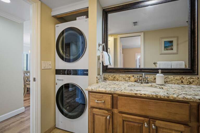 A convenient washer and dryer are located inside the condo, making it easy to freshen up your clothes during your stay