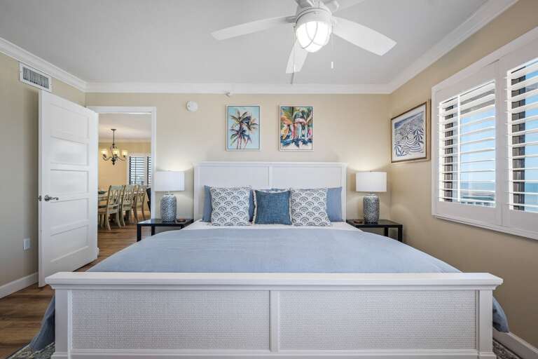 Experience the best night's sleep in the oceanfront king bed of the master bedroom, where you'll wake up to stunning views of New Smyrna Beach