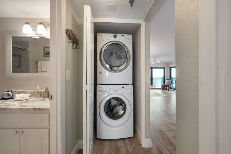 Equipped with a full size washer and dryer inside the unit. Equipped with a full size washer and dryer inside the unit.