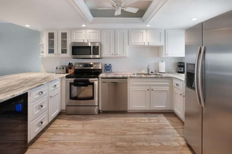 Fully stocked kitchen. Fully stocked kitchen.