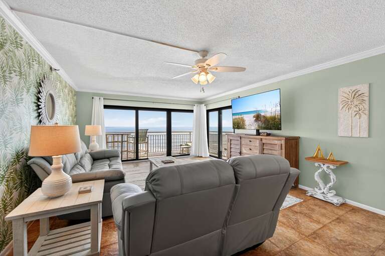 Direct oceanfront living room with a view of New Smyrna Beach Direct oceanfront living room with a view of New Smyrna Beach