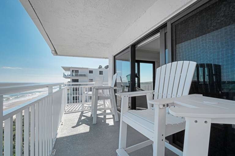 Located on the 6th floor, the wrap-around corner balcony provides stunning views of no-drive New Smyrna Beach and the Shorehom by the Sea pool Located on the 6th floor, the wrap-around corner balcony provides stunning views of no-drive New Smyrna Beach and the Shorehom by the Sea pool