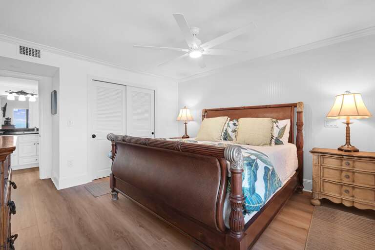 The master bedroom offers a comfortable king bed along with a spacious closet for clothes and luggage storage The master bedroom offers a comfortable king bed along with a spacious closet for clothes and luggage storage