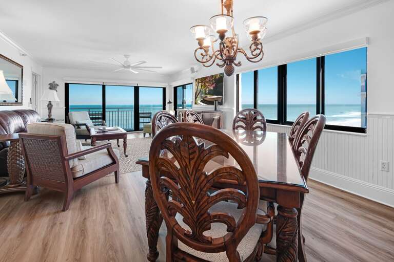 The oceanfront dining room features seating for six at the dining table, making it the perfect spot for meals with a view The oceanfront dining room features seating for six at the dining table, making it the perfect spot for meals with a view