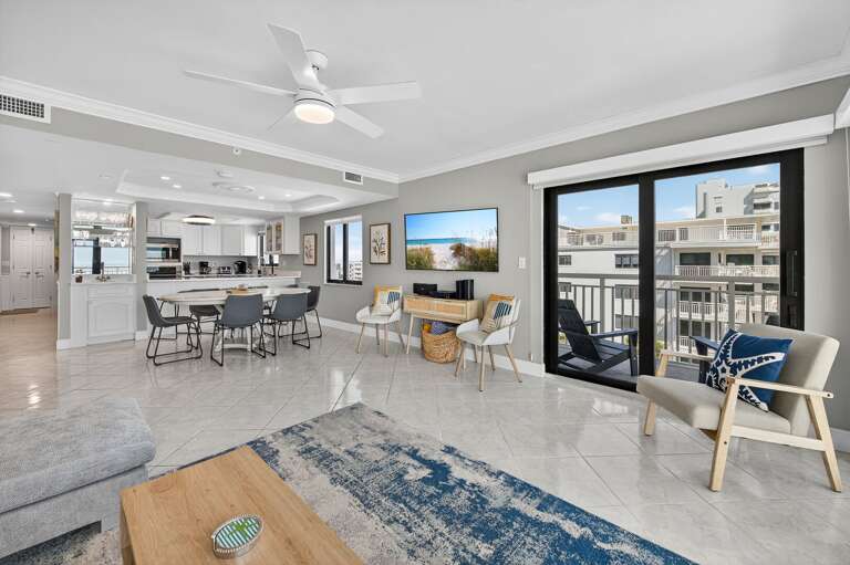 Enjoy panoramic views of the Atlantic Ocean from the spacious, direct oceanfront living room