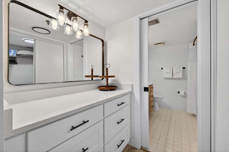 A spacious vanity at the bathroom entrance provides extra space for getting ready during your stay A spacious vanity at the bathroom entrance provides extra space for getting ready during your stay