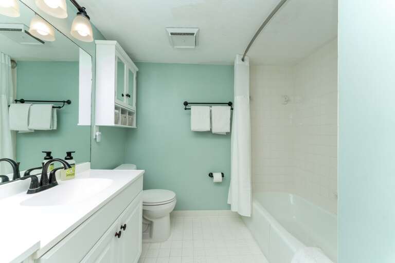 Bathroom with combo tub/shower Bathroom with combo tub/shower