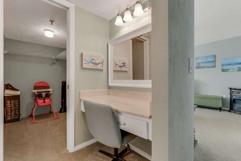 The huge master closet includes a complimentary highchair and pack 'n play—ideal for families—plus a dedicated workspace with a desk and chair for your convenience The huge master closet includes a complimentary highchair and pack 'n play—ideal for families—plus a dedicated workspace with a desk and chair for your convenience
