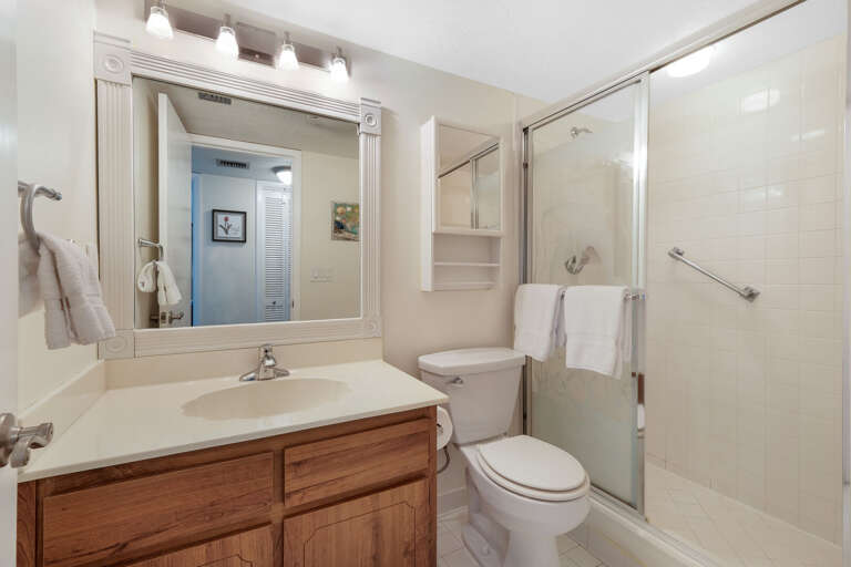 Glass and tile shower in the Guest Bathroom Glass and tile shower in the Guest Bathroom