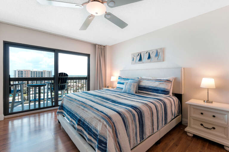 Mater Bedroom with private balcony access and Ormond Beach view Mater Bedroom with private balcony access and Ormond Beach view