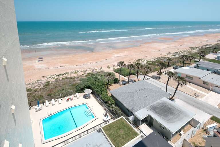 View of the Ormondy seasonally heated oceanfront pool and Ormond Beach from the balcony View of the Ormondy seasonally heated oceanfront pool and Ormond Beach from the balcony